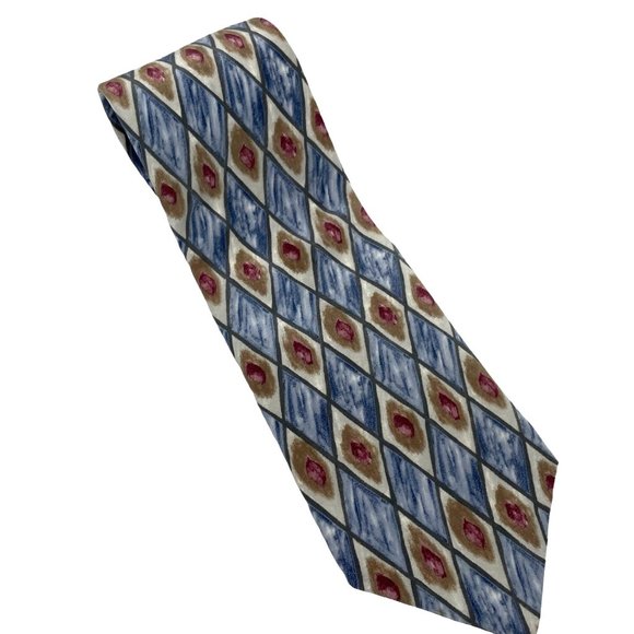Vintage Louis Feraud Tie 80s Pastel Diamond Print Pattern Italian Silk - Picture 1 of 3